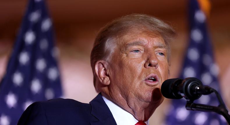 Former President Donald Trump speaks at his Mar-a-Lago club in Palm Beach, Fla., on November 15, 2022.Joe Raedle/Getty Images