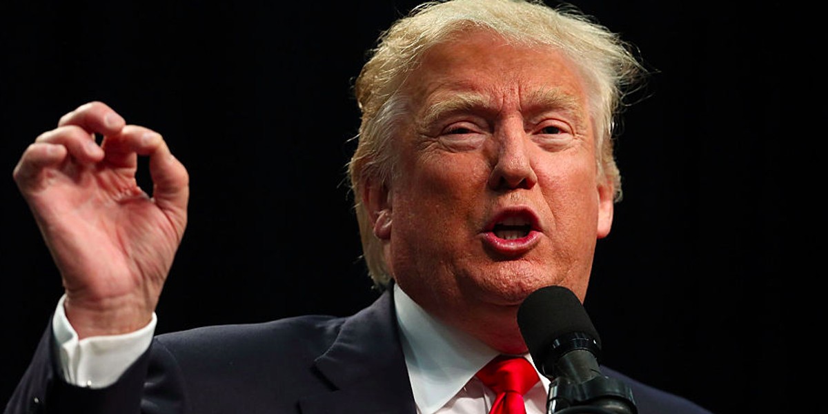 Donald Trump speaks to a crowd at a rally in California.