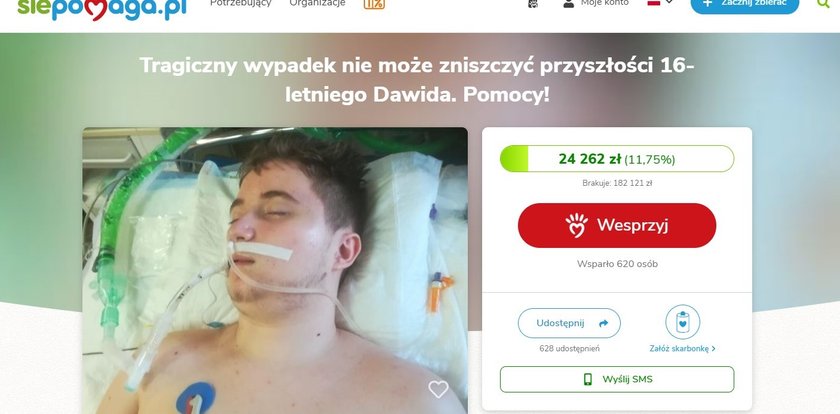 Dawid jest w śpiączce, bo uderzył głową w szybę auta. Wspiera go raper, prezydent i piłkarze. Ale to za mało...