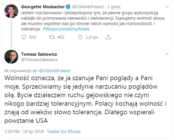 Tomasz Sakiewicz odpowiedział ambasador Mosbacher