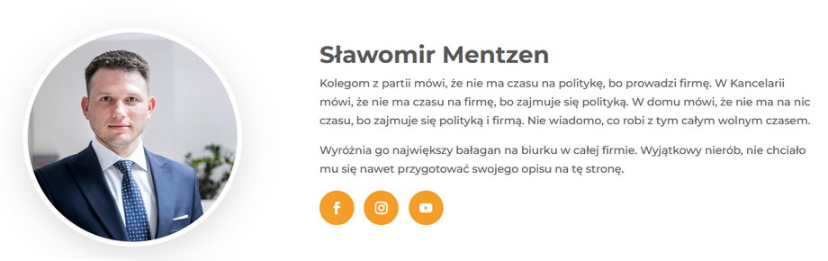 Wizytówka Sławomira Mentzena na stronie jego kancelarii
