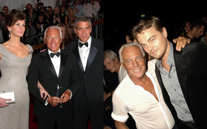 Giorgio Armani a Julia Roberts, George Clooney,  Armani a Leonardo di Caprio.