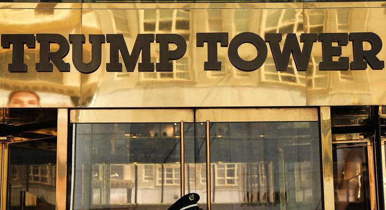 A guard stands outside of Trump Tower on Fifth Avenue in Manhattan.
