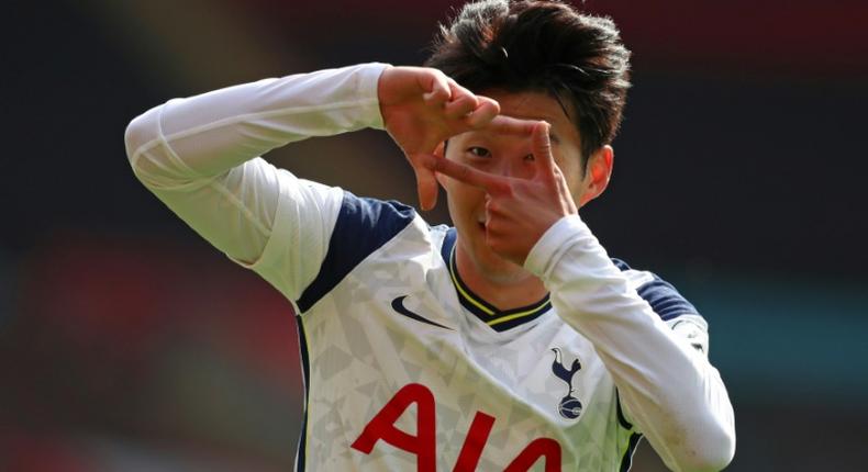 Tottenham's Son Heung-min celebrates after scoring against Southampton