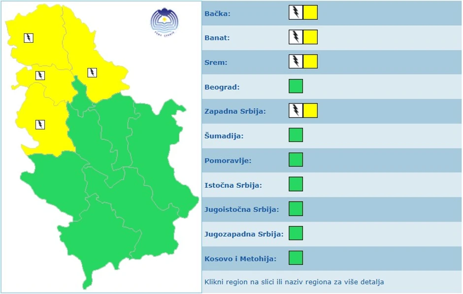 Meteoalarm za četvrtak