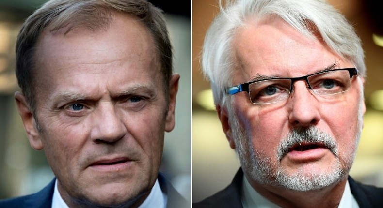 Poland's Foreign Minister Witold Waszczykowski (R) led a campaign against Donald Tusk (L), arguing he should not be elected European Council president against the wishes of his home country