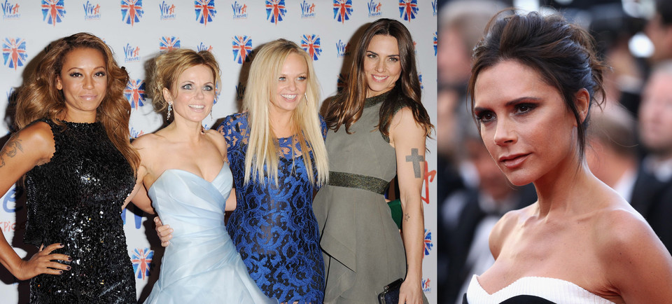 Spice Girls: Melanie Brown, Geri Halliwell, Emma Bunton i Melanie Chisholm w 2012 roku i Victoria Beckham w 2016 roku