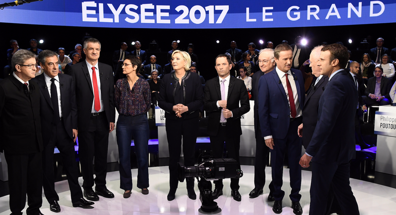 Candidates seen before a prime-time televised debate for the 2017 French presidential election.