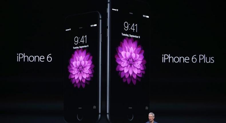 Apple CEO, Tim Cook, unveils the new iPhone 6 and iPhone 6 Plus on Sept. 9, 2014 in California, U.S.A.