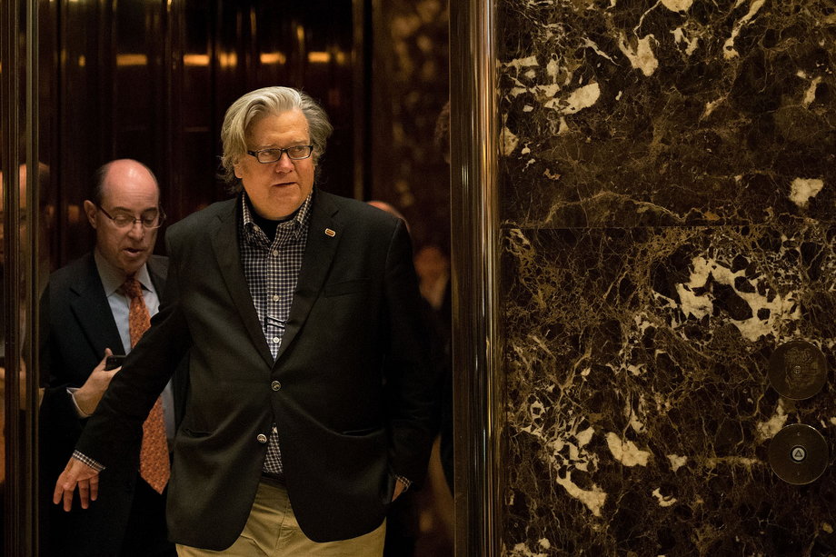 Bannon in the lobby of Trump Tower.