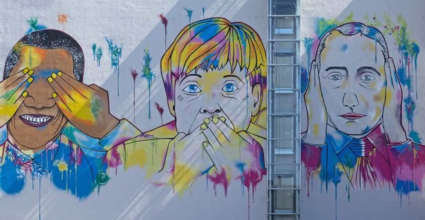 Merkel, Obama i Putin na graffiti