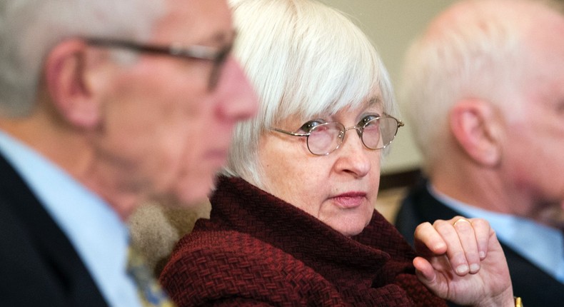 Federal Reserve Board Chair Janet Yellen, center, sits between board Vice Chair Stanley Fischer, left, and member Daniel Tarullo during an open meeting in Washington, Thursday, Dec. 15, 2016.