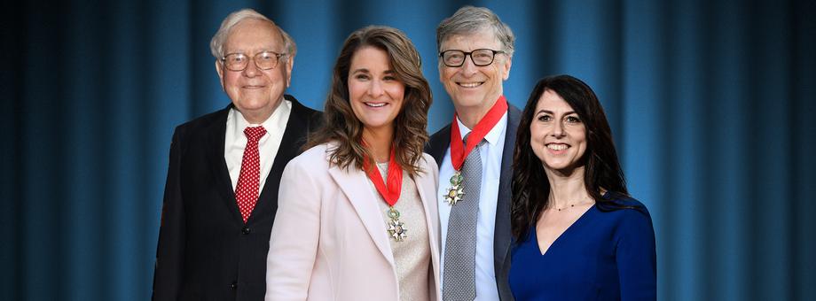 Najwięksi filantropi świata (od lewej): Warren Buffett, Melinda i Bill Gatesowie, MacKenzie Scott