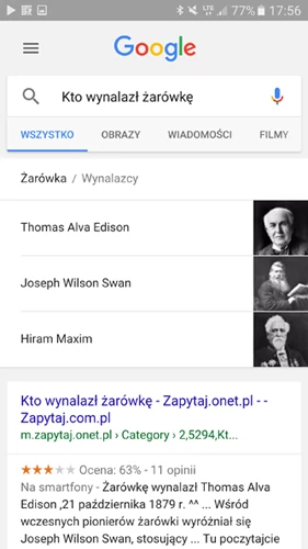 Dzięki bazie danych Knowledge Graph Google Now może odpowiadać nam szybko na wiele pytań.