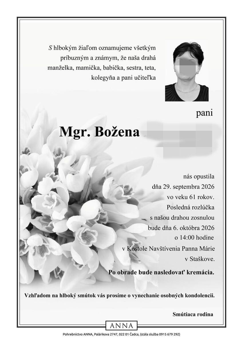 Učiteľka Boženka sa stala obeťou útoku v Staškove. 