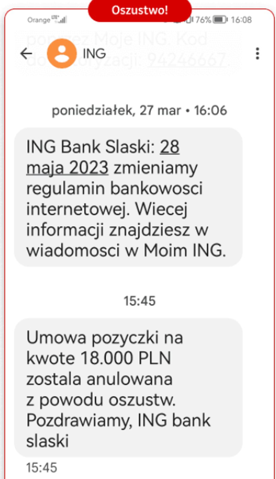 Tak może wyglądać fałszywy sms