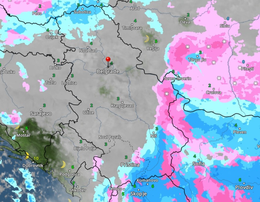 Kretanje padavina u Srbiji u 23 časa
