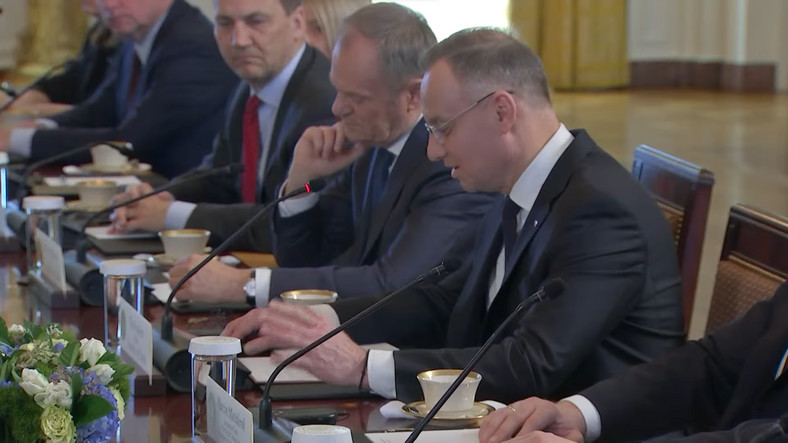 Andrzej Duda i Donald Tusk podczas spotkania z Joe Bidenem