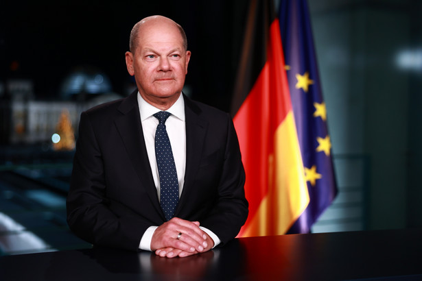 Kanclerz Niemiec Olaf Scholz podczas orędzia noworocznego