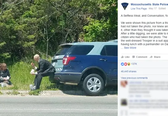 Zamiast aresztować żebrzącą kobietę - kupił jej śniadanie i dodał otuchy. Policjant spisał się na medal