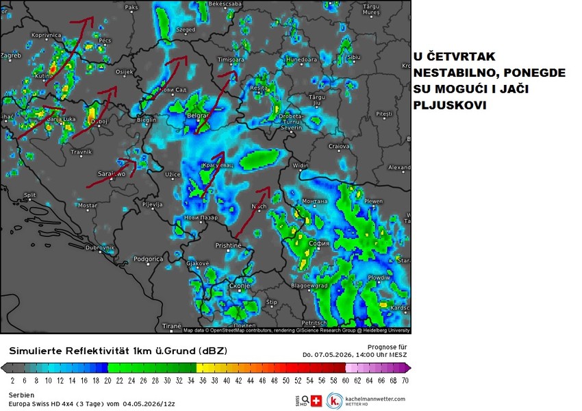 Nestabilno uz pljuskove u četvrtak, 7. maja
