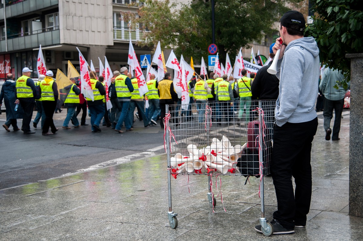 Protest związkowców z Solidarności w Warszawie. Fot. Maciek Suchorabski