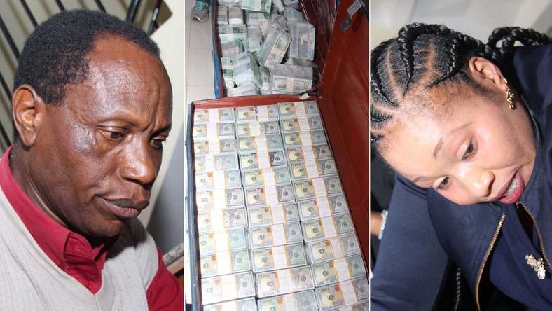A collage image of two suspects who were arrested with fake cash equivalent to SH 32 billion in Ruiru