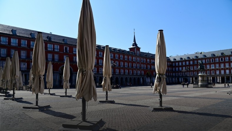 Public spaces such as the Plaza Mayor in central Madrid have already largely emptied