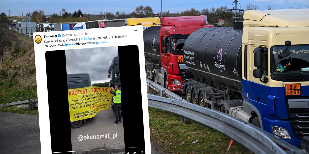 Ukraińskie ciężarówki zostały zablokowane przez  protestujących, polskich przewoźników