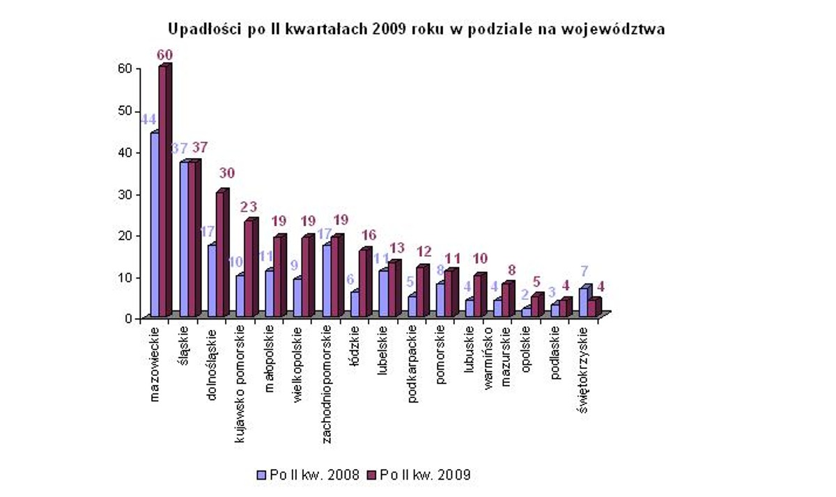 Upadłośc po II kwartałach 2009 roku