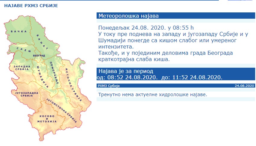 RHMZ upozorenje 24.8.2020.