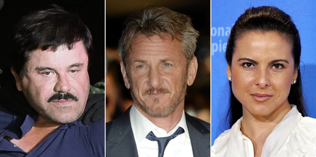 Od lewejdo prawej: Joaquin 'El Chapo' Guzman, aktor Sean Penn i meksykańska aktorka Kate del Castillo