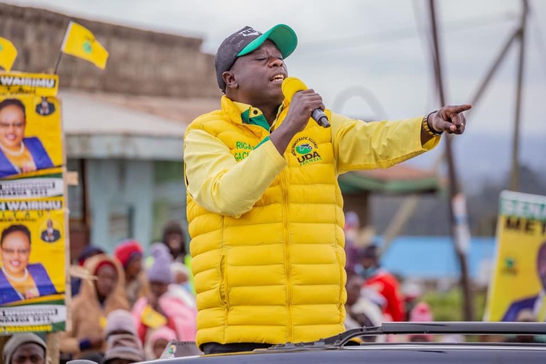 Kenya Kwanza presidential running mate Rigathi Gachagua campaigning in Nyandarua County on July 21, 2022