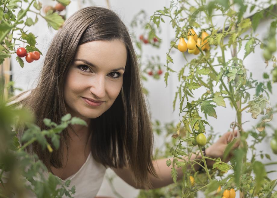 Barbara Chronowska-Cholewa wśród pomidorów