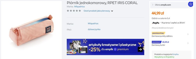 piórnik z przetworzonego plastiku