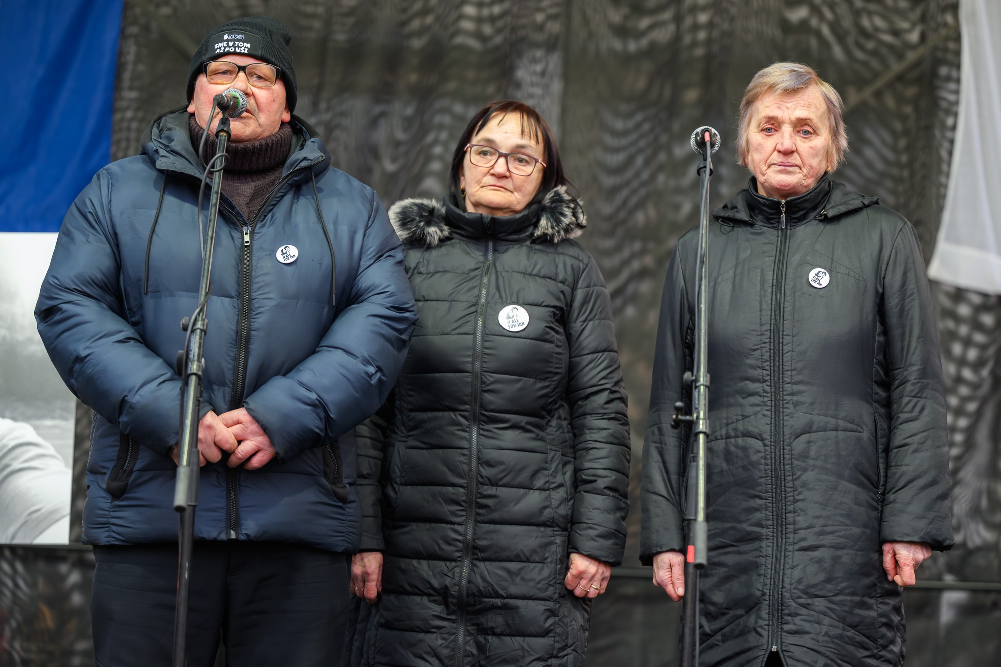 Rodičia Jána a Martiny počas spoločného zhromaždenia pri príležitosti 7. výročia vraždy Jána Kuciaka a Martiny Kušnírovej.
