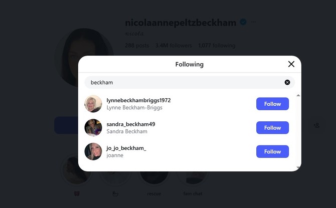 Bekamovi na Instagram profilu Nikole Pelc