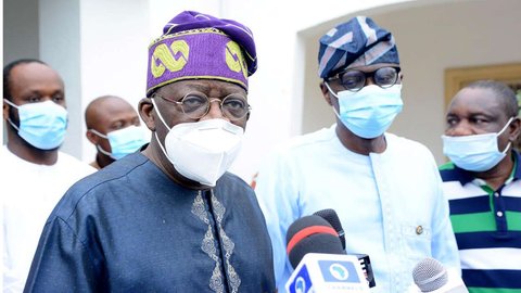 Bola Tinubu (Left) pays courtesy visit to Gov Sanwo-Olu after the carnage perpetrated by hoodlums in Lagos (Guardian) 