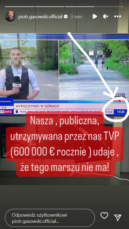 InstaStory z profilu Piotra Gąsowskiego