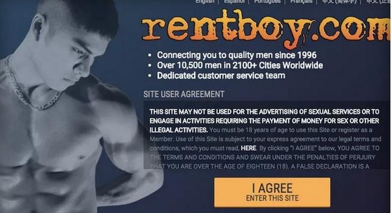 Screenshot of the Rentboy site showing some disclaimers