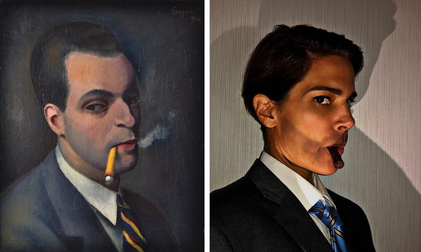 Milan Konjović, Autoportret s cigaretom, 1923.U trenutku nastanka ovog autoportreta Konjović je imao samo dvadeset i pet godina i već je četiri godine proveo putujući Evropom gde je stekao umetničko znanje i samopouzdanje. Važan detalj na slici – cigareta, predstavlja sastavni deo Konjovićevog stava i ličnog stila, odraz zrelosti, a istovremeno govori o njegovom pripadanju boemskim i umetničkim krugovima. Pušio je često, što sigurno mnogi u ovoj situaciji rade iz dosade. Samo što je pušenje nekada bilo „u trendu“, sada više nije.