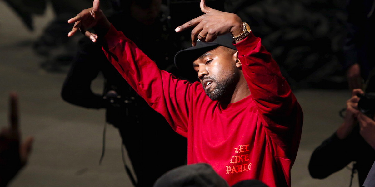 Kanye West dances during his Yeezy Season 3 Collection presentation and listening party for the "The Life of Pablo" album during New York Fashion Week February 11, 2016.