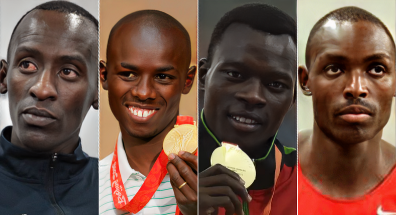 A collage of Kevin Kiptum, Samuel Wanjiru, Nicholas Bett and David Lelei