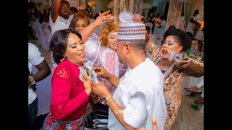 Saheed and Fathia Balogun dancing together at Mercy Aigbe's birthday party 