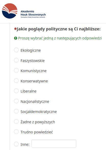 Pytanie z ankiety dla osób w wieku 18-25 lat dostępnej na stronie badania Młodzież 4.0. 