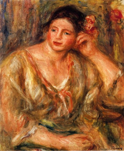 Pierre Auguste Renoir 'Madeleine Leaning na łokciu z kwiatami we włosach'
