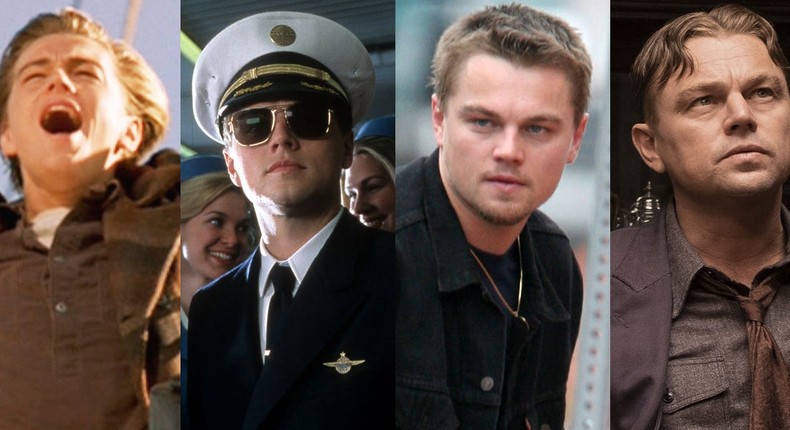 Leonardo DiCaprio in Titanic, Catch Me If You Can, The Departed, The Revenant.CBS via Getty Images; DreamWorks SKG/Getty Images; James Devaney/WireImage via Getty Images; AppleTV+