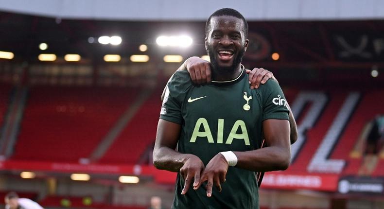 Tottenham midfielder Tanguy Ndombele celebrates scoring against Sheffield United