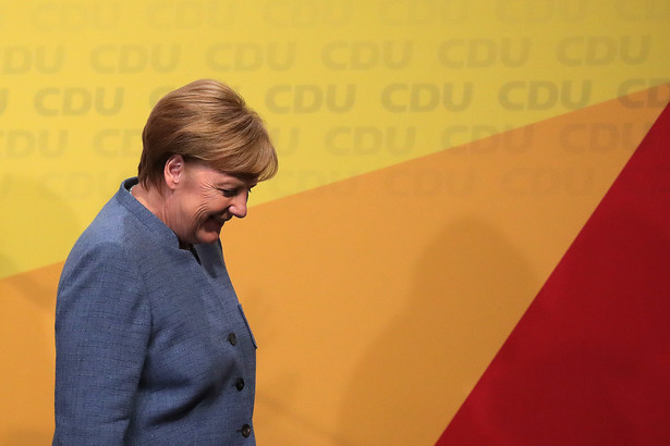 Angela Merkel w siedzibie CDU w Berlinie w czasie wieczoru wyborczego, 24.09.2017