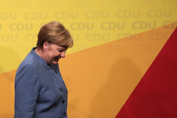 Angela Merkel w siedzibie CDU w Berlinie w czasie wieczoru wyborczego, 24.09.2017